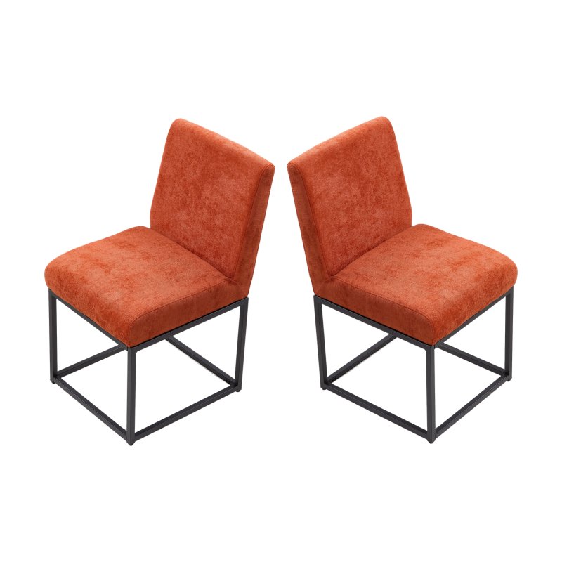 Living and Home Set of 2 Chenille Upholstered Dining Chairs in Orange