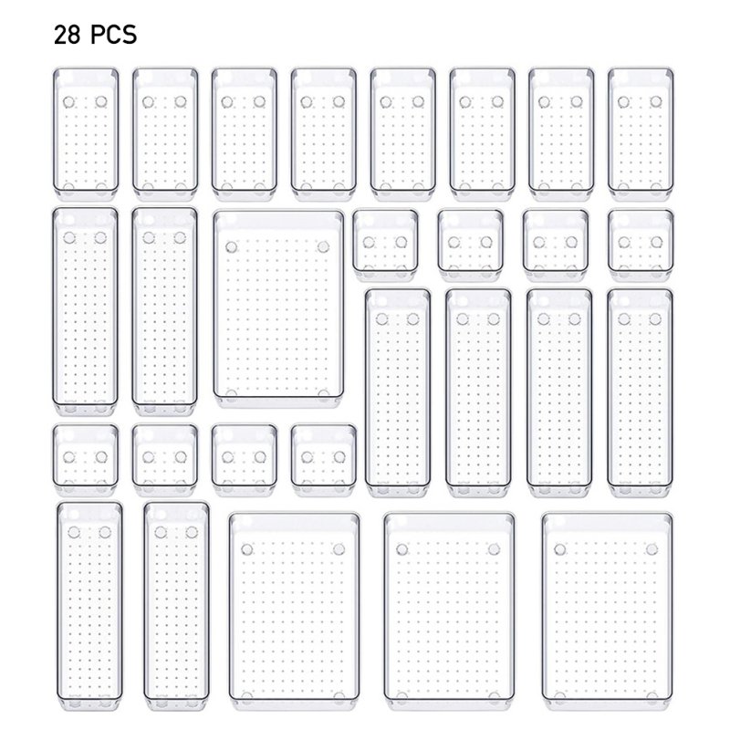 28-Piece Transparent Desktop Organisers