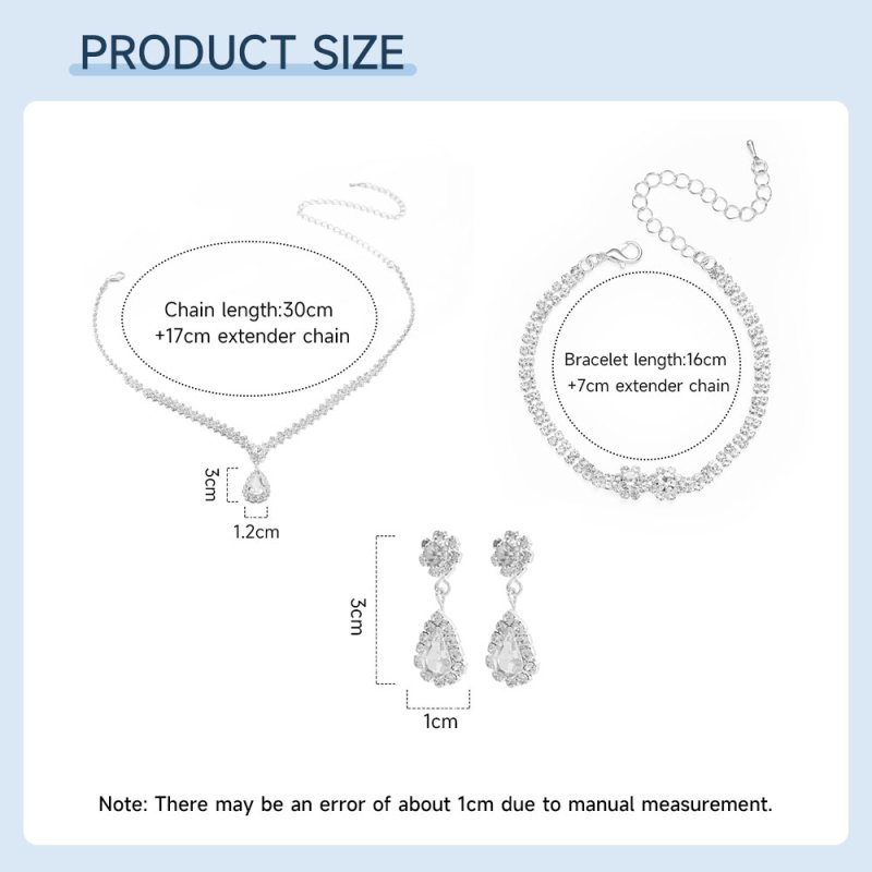 3Pcs Necklace Teardrop Dangle Earrings Bracelet Jewelry Set