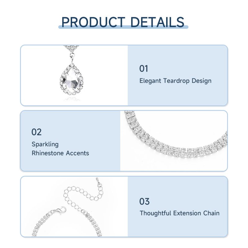3Pcs Necklace Teardrop Dangle Earrings Bracelet Jewelry Set