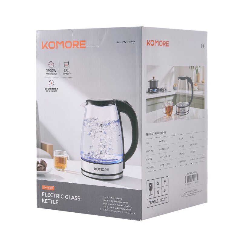 Fast Boil 1.8L Electric Kettle with Auto Shut-Off and Boil-Dry Protection