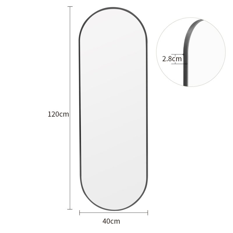 Modern Oval Metal Full Length Wall Mirror Black