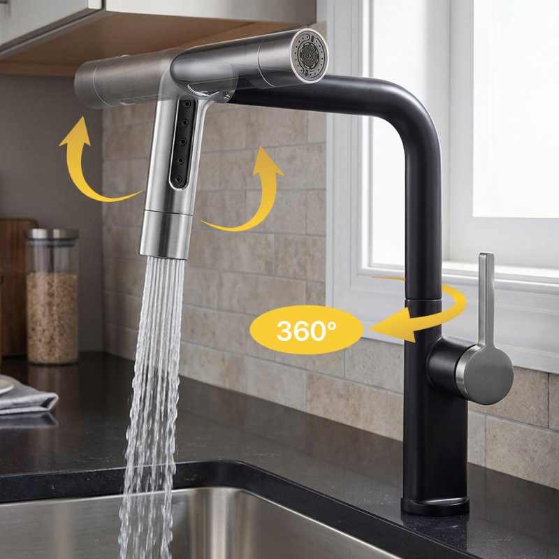 Pull-out Sprayer Retractable Kitchen Faucet with 5 Modes