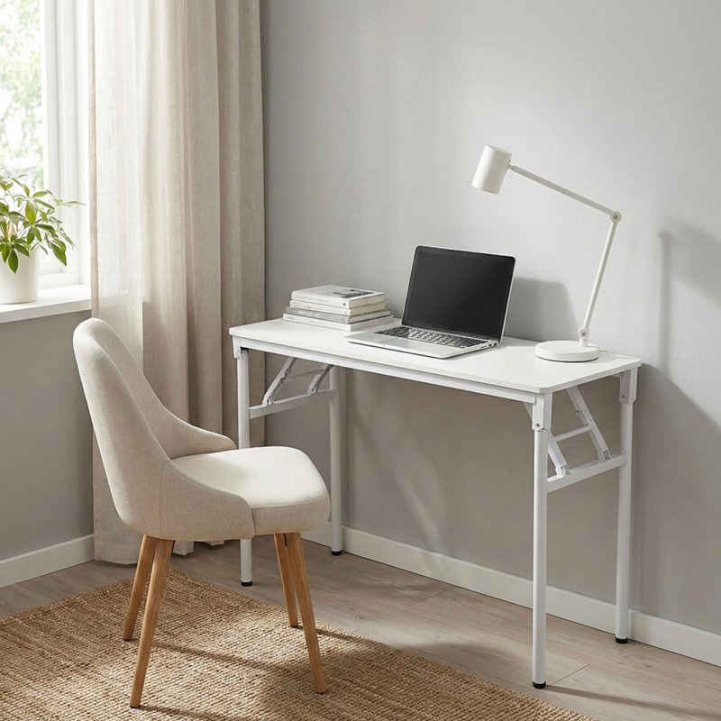 Living and Home Folding Office Desk Foldable Writing Table-White, 80x40cm