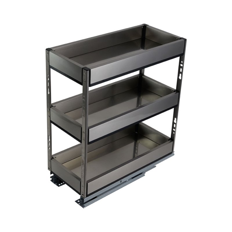 3-Tier Stainless Steel Pull-Out Cabinet Organizer, 25 cm W x 43 cm D x 45 cm H - Quiet Glide, Corrosion-Resistant Pantry Shelf