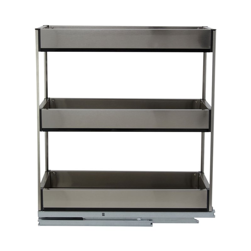 3-Tier Stainless Steel Pull-Out Cabinet Organizer, 25 cm W x 43 cm D x 45 cm H - Quiet Glide, Corrosion-Resistant Pantry Shelf
