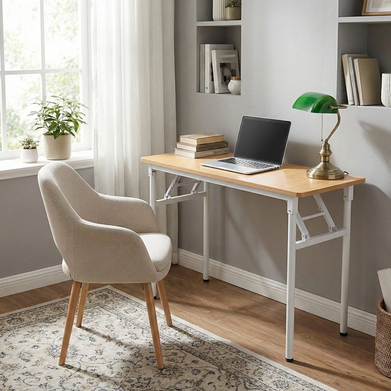Living and Home Folding Office Desk Foldable Writing Table-Wood Color, 80x40cm