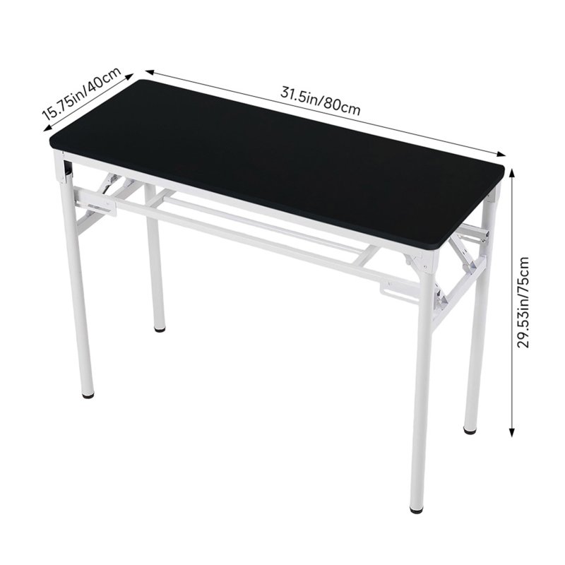 Living and Home 2-Tier Folding Office Desk Foldable Writing Table-Black, 80x40cm