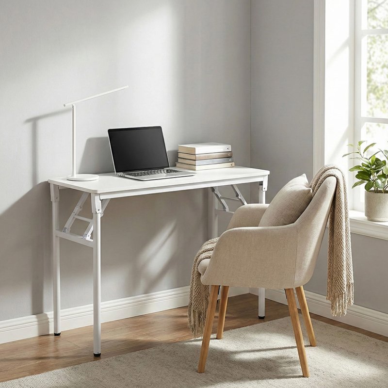 Living and Home Folding Office Desk Foldable Writing Table-White, 100x40cm