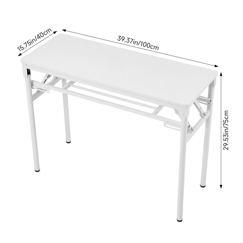 Living and Home 2-Tier Folding Office Desk Foldable Writing Table-White, 100x40cm
