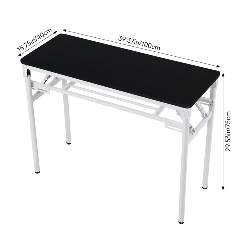 Living and Home 2-Tier Folding Office Desk Foldable Writing Table-Black, 100x40cm