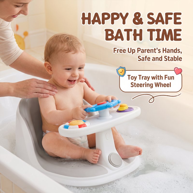 Living and Home Non-Slip Sitting-Up Baby Bath Seat with Suction Cups for 6-18 Months