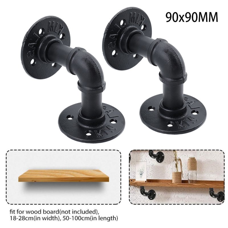 2-Pack Industrial Style Iron Pipe Shelf Brackets