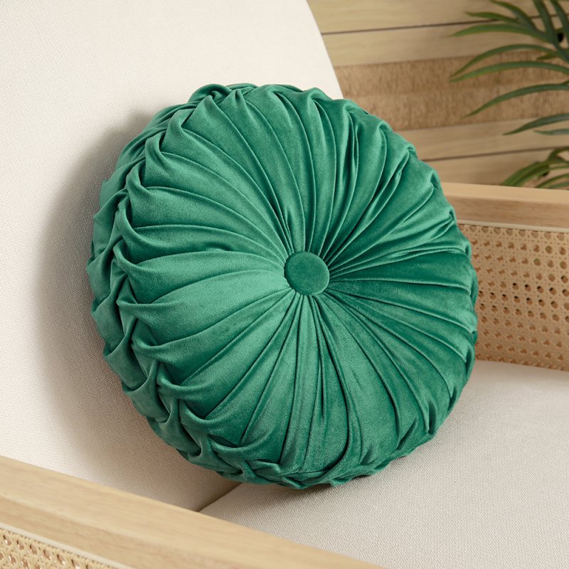 Round Pleated Pumpkin Velvet Cushion Green 40cm