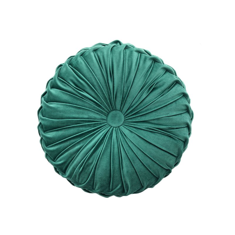 Round Pleated Pumpkin Velvet Cushion Green 40cm