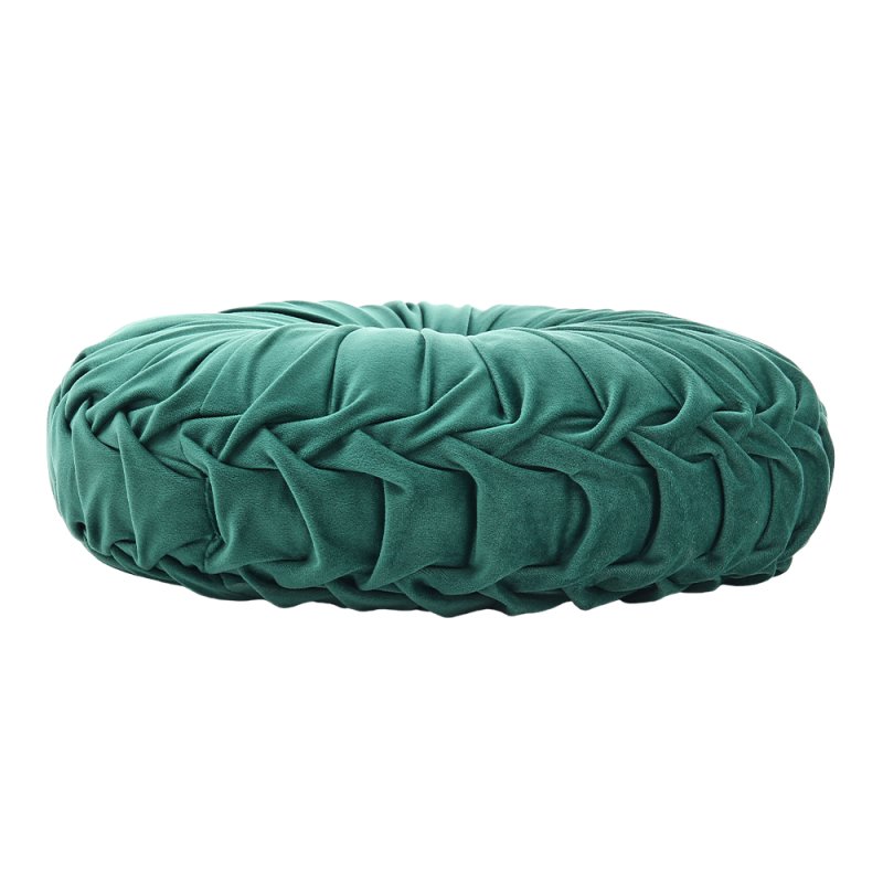 Round Pleated Pumpkin Velvet Cushion Green 40cm