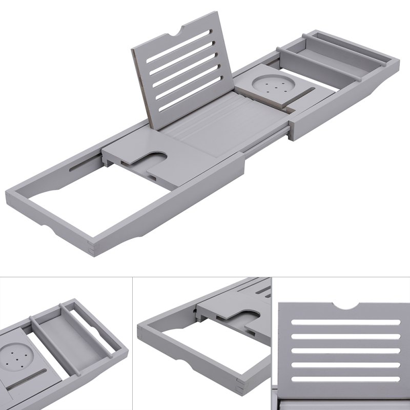 Rustic Expandable Bamboo Wooden Bathtub Caddy Tray