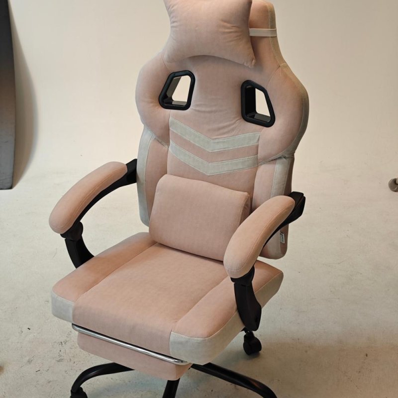 Living and Home Tech Fabric Ergonomic Reclining Gaming Chair, Pink+White, w/ Massage Lumbar Support & Footrest