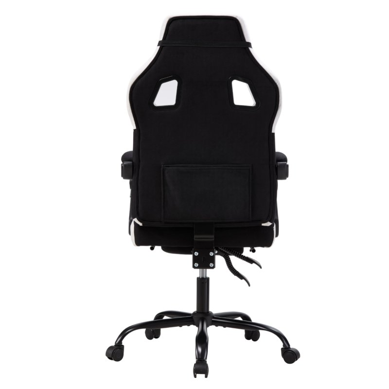 Living and Home Tech Fabric Ergonomic Reclining Gaming Chair, Black+White, w/ Massage Lumbar Support & Footrest
