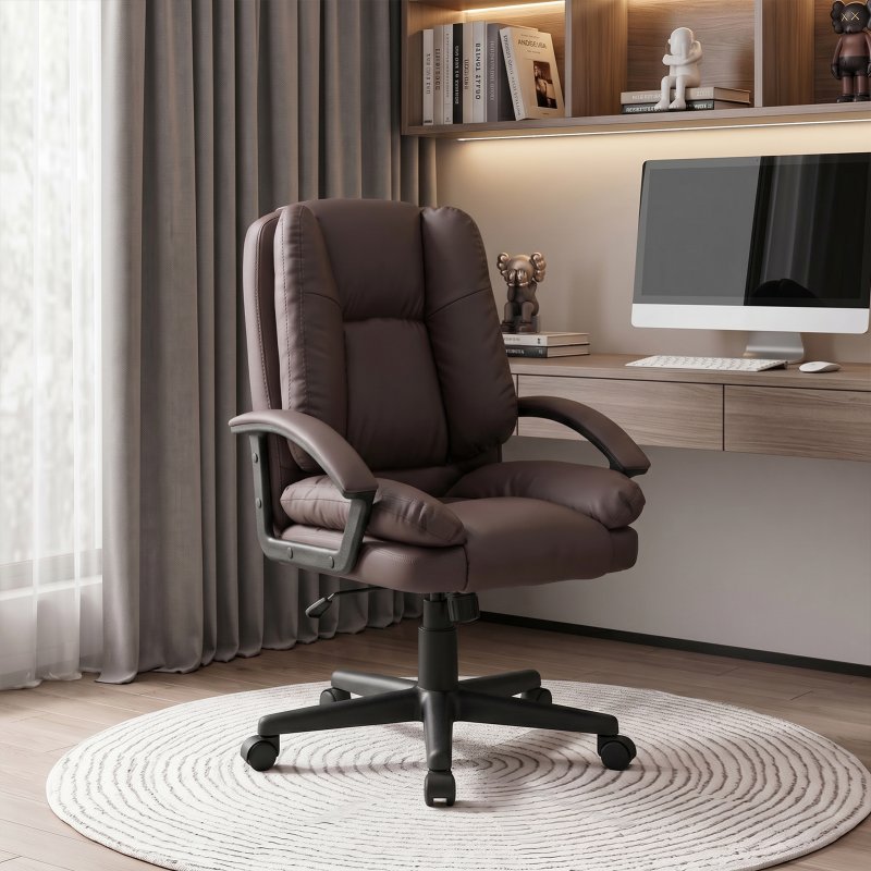 Living and Home Dark Brown Faux Leather High Back Office Chair, Height Adjustable Swivel Executive Chair with Rocking Function