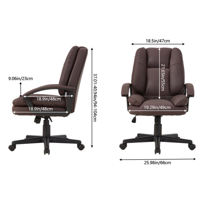 Living and Home Dark Brown Faux Leather High Back Office Chair, Height Adjustable Swivel Executive Chair with Rocking Function