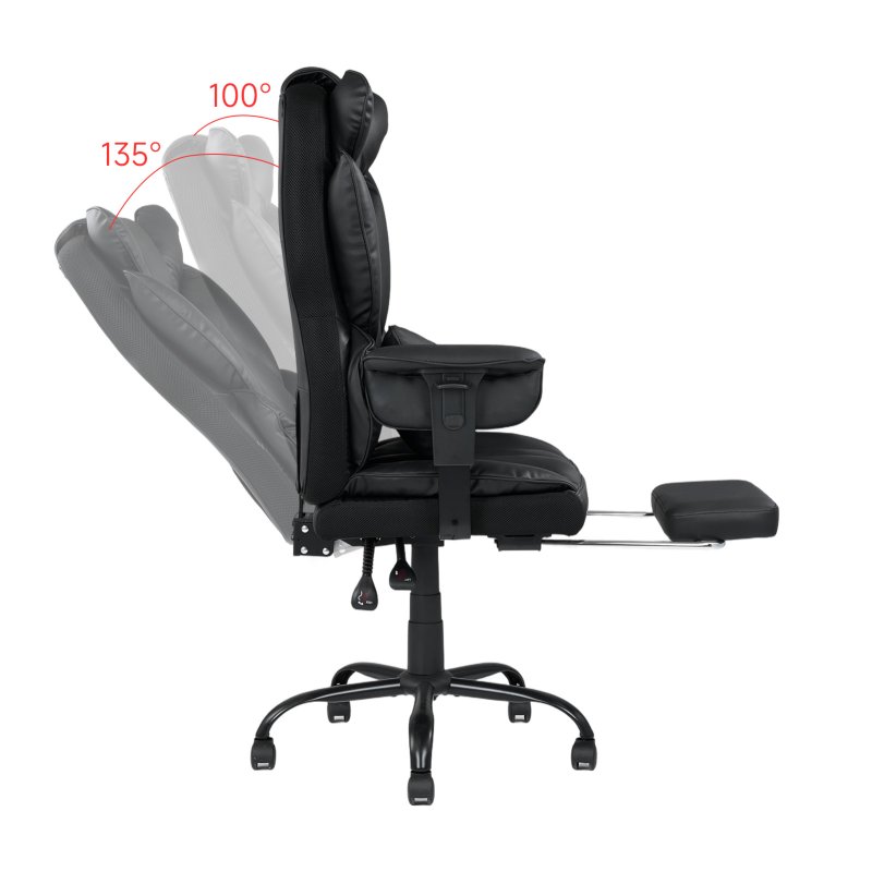 Living and Home Black PVC High‑Back Executive Swivel Office Chair, Reclining Chair with Retractable Footrest & Adjustable Armrests