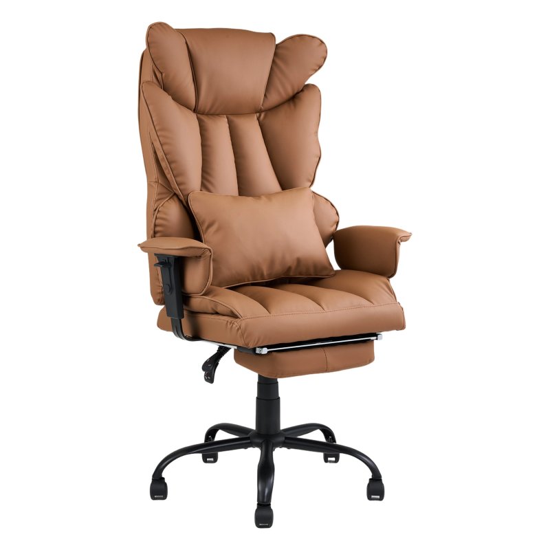 Living and Home Brown PVC High‑Back Executive Swivel Office Chair, Reclining Chair with Retractable Footrest & Adjustable Armrests