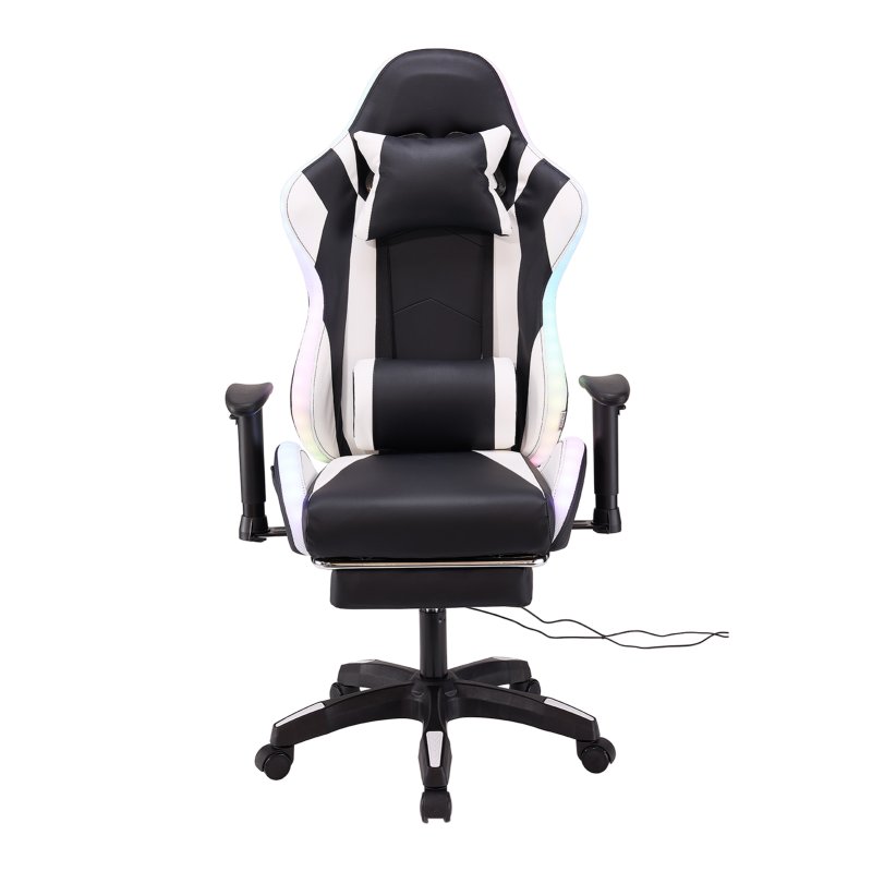 Living and Home Black White Ergonomic Gaming Chair with RGB Light & Massage Lumbar