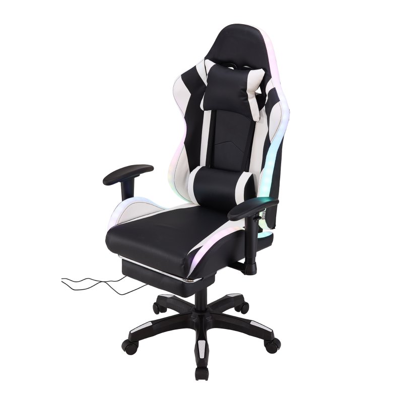 Living and Home Black White Ergonomic Gaming Chair with RGB Light & Massage Lumbar