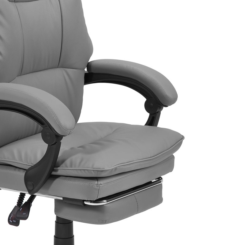 Living and Home Grey PVC High‑Back Executive Office Chair, 350lbs Reclining Chair with Retractable Footrest & Linked Armrests