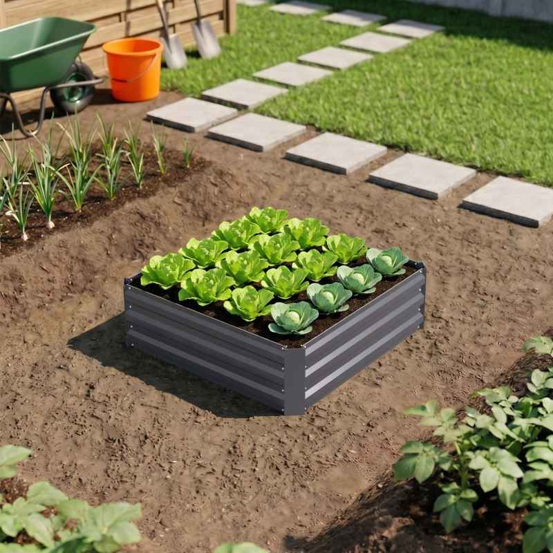 100cm W Square Galvanised Steel Raised Garden Bed Seedbed Planter Box, Grey