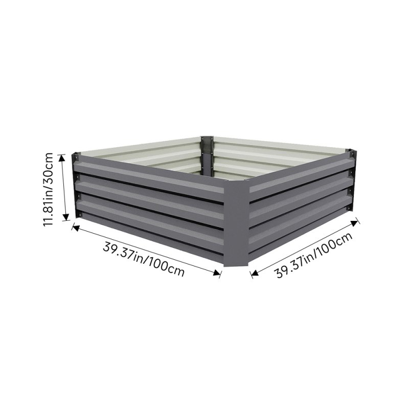 100cm W Square Galvanised Steel Raised Garden Bed Seedbed Planter Box, Grey