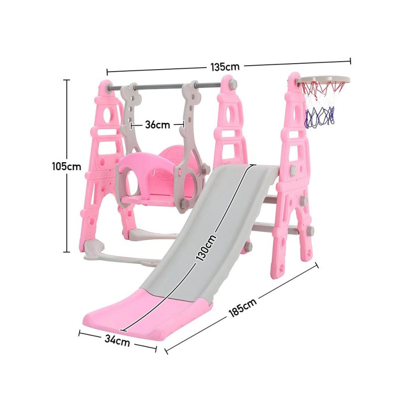 Kids Toddler Swing and Slide Set with Basketball Hoop