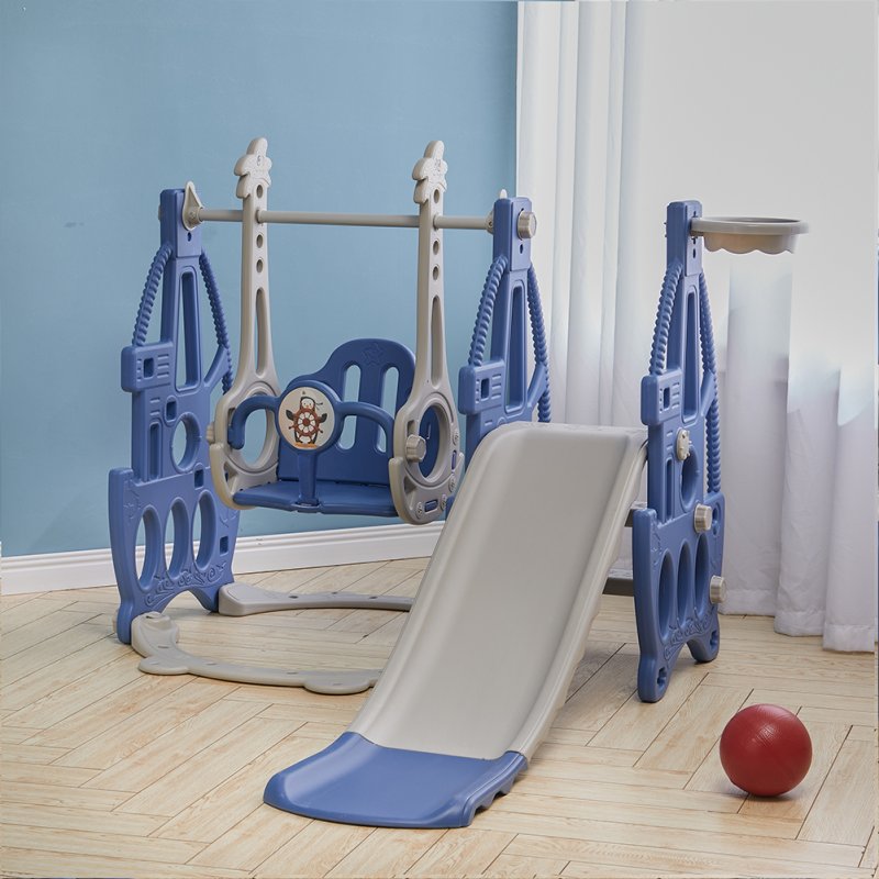 3 in 1 Toddler Slide, Swing and Climber Playset with Basketball Hoop