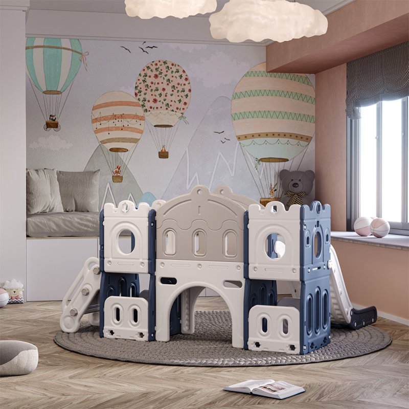 Kids Playset with Slide Basket Hoop Indoor Toddler Playground