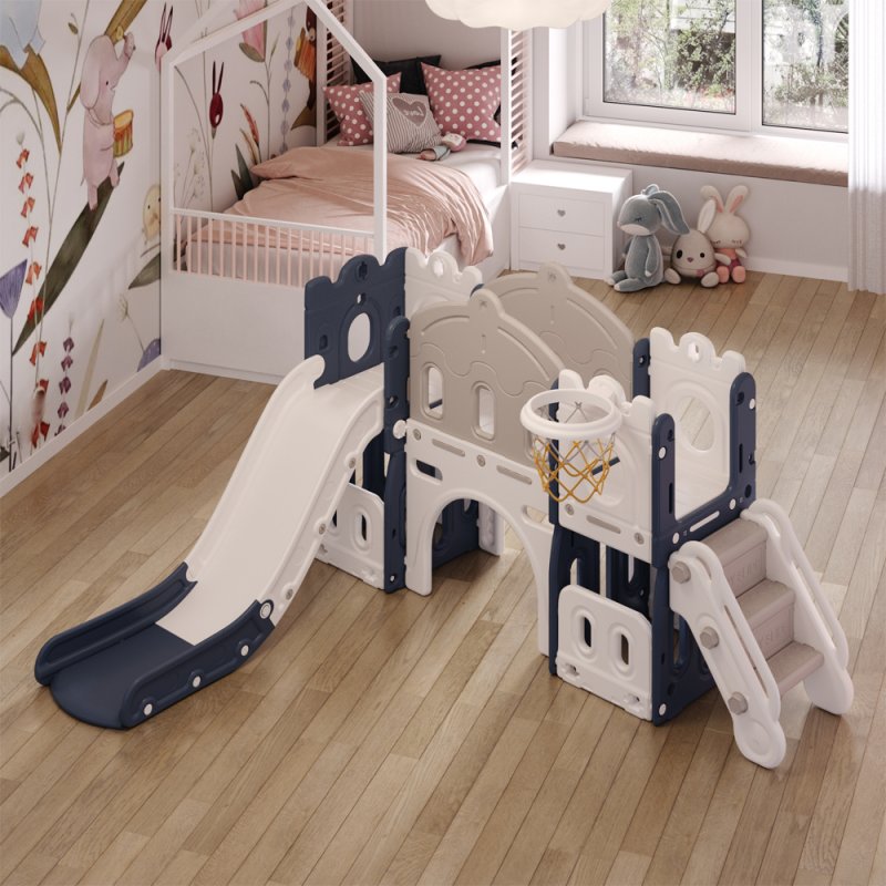 Kids Playset with Slide Basket Hoop Indoor Toddler Playground