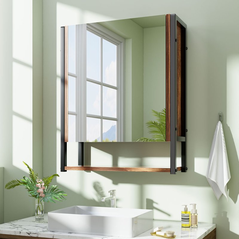 48x17x60cm Wall-Mounted 3-Layer Mirror Cabinet with Metal Frame