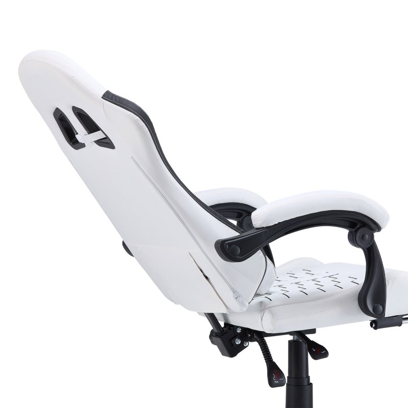 Living and Home White Black Ergonomic Gaming Chair, 135° Reclining PVC Game Chair with Massage Lumbar Support, Footrest & Headrest