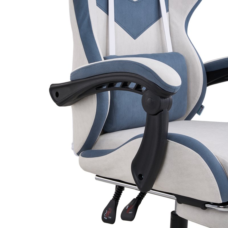 Living and Home Tech Fabric Gaming Chair, Blue+Grey, 135° Reclining Game Chair w/ Massage Lumbar Support, Footrest & Headrest