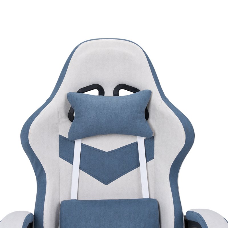 Living and Home Tech Fabric Gaming Chair, Blue+Grey, 135° Reclining Game Chair w/ Massage Lumbar Support, Footrest & Headrest