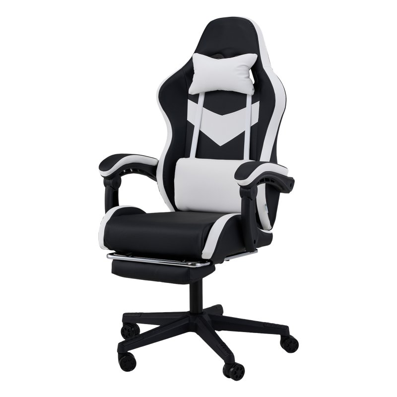 Living and Home PVC Leather Gaming Chair, Black+White, 135° Reclining Racing Game Chair with Massage Lumbar Support, Footrest & Headrest