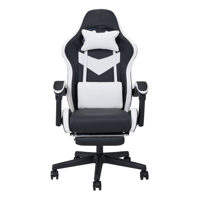 Living and Home PVC Leather Gaming Chair, Black+White, 135° Reclining Racing Game Chair with Massage Lumbar Support, Footrest & Headrest