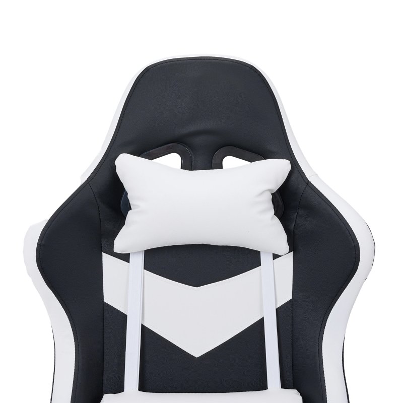 Living and Home PVC Leather Gaming Chair, Black+White, 135° Reclining Racing Game Chair with Massage Lumbar Support, Footrest & Headrest
