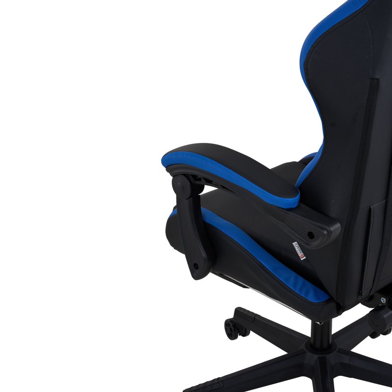 Living and Home PVC Leather Gaming Chair, Black+Blue, 135° Reclining Racing Game Chair with Massage Lumbar Support, Footrest & Headrest