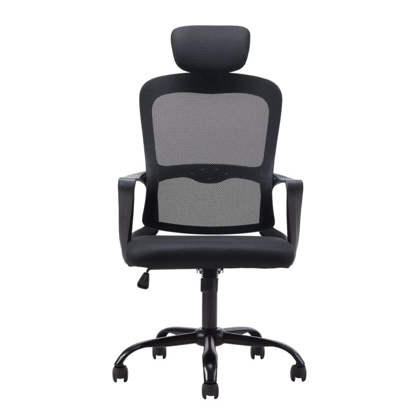 Living and Home Black Mesh Office Chair, Ergonomic Swivel Desk Chair with Adjustable Flip‑Up Headrest, Fixed Armrests and 15° Tilt Recline