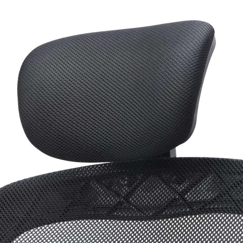 Living and Home Black Mesh Office Chair, Ergonomic Swivel Desk Chair with Adjustable Flip‑Up Headrest, Fixed Armrests and 15° Tilt Recline