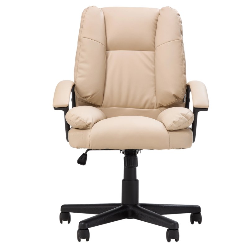 Living and Home Cream PVC Leather Reclining Office Chair, Height Adjustable Swivel Desk Chair with 105° Rocking Function