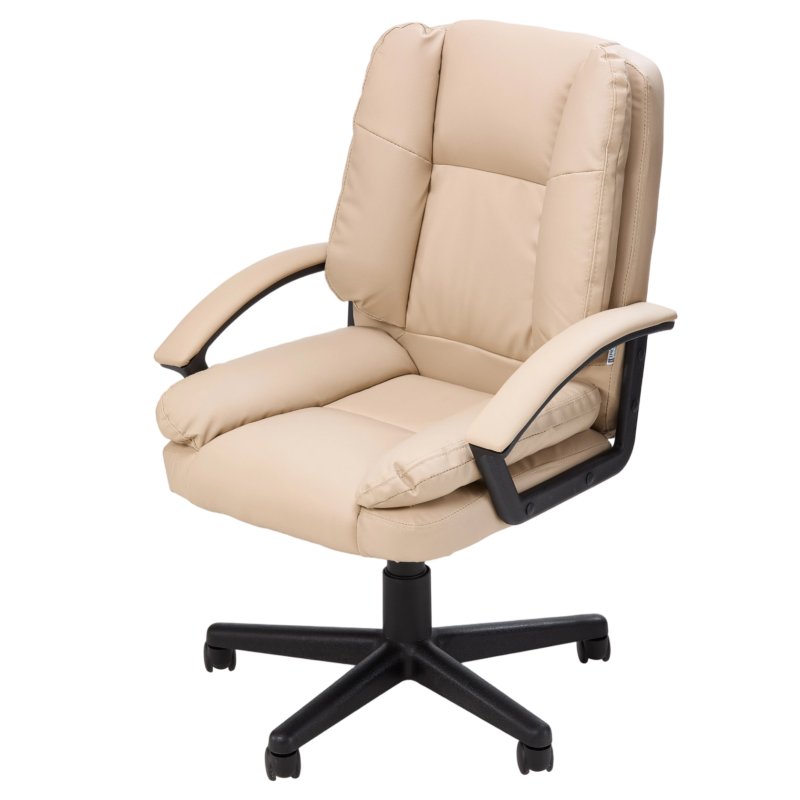 Living and Home Cream PVC Leather Reclining Office Chair, Height Adjustable Swivel Desk Chair with 105° Rocking Function