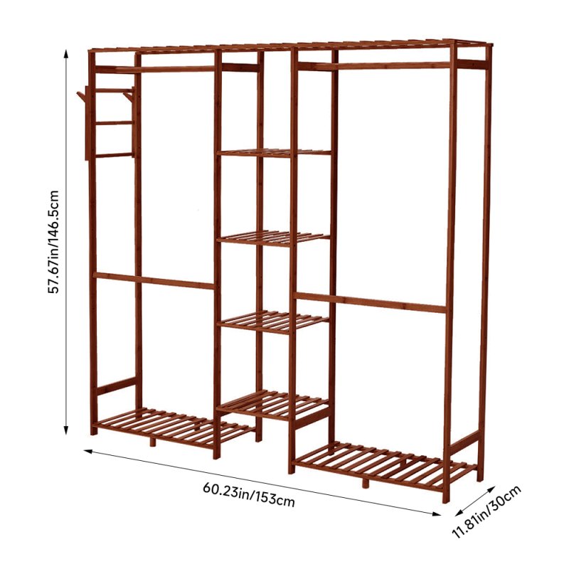 Wooden Clothes Rack Cabinet with Hooks