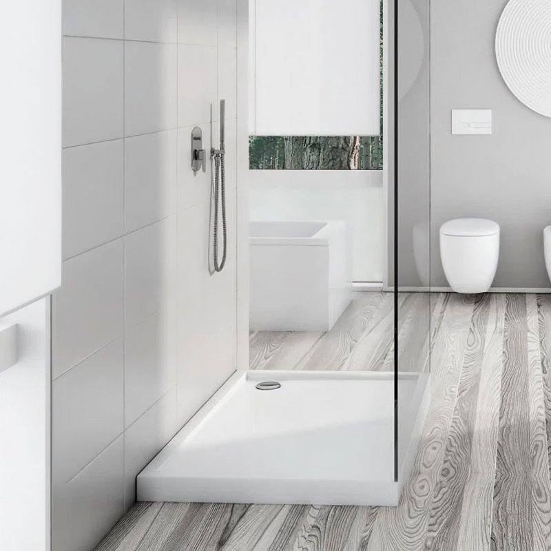 100x80×4cm Wetroom Rectangular Tray, White